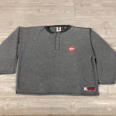 Detroit Red Wings Sweater Men L Gray Henley Vintage 90s Pullover Sweatshirt 3039 Cover