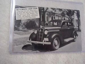 1935 PLYMOUTH 4 DR SEDAN DEALER POSTCARD UNUSED ORIGINAL FREE POSTAGE - Picture 1 of 2