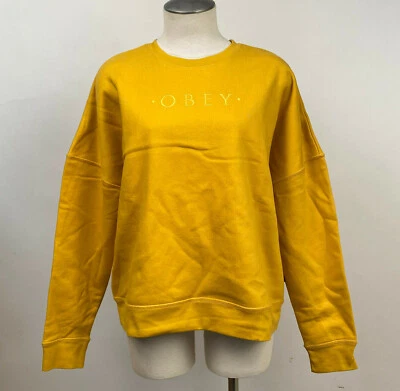 Obey Women's Box Sweatshirt Annie Crew Mustard Size M NWT Shepard Fairey - Image 1 of 2