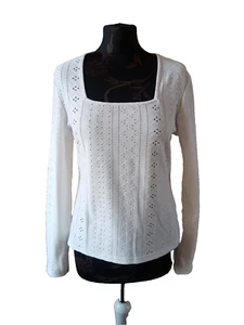 SHEIN, Langarm Shirt, weiß, Gr. 44, Lochmuster, eckiger Ausschnitt, neuwertig! - Bild 1 von 6