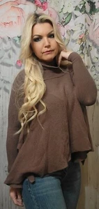 Free People Xs Small Brown Cowl Neck Stretch Sweater Boxy Pullover Top - Picture 1 of 8