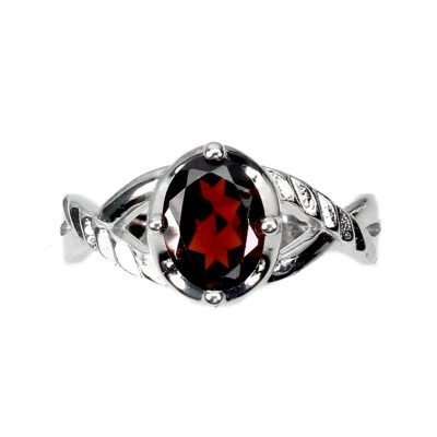 925 Anello Argento Sterling Ovale Mozambico Granato Gemma Gioielli Misura 6 - Immagine 1 di 4