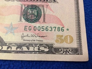 50 Dollar Star Note 2004 Series & 1 Dollar Star Note 2017 Sold as a Pair ( 2 ) * - Picture 1 of 5