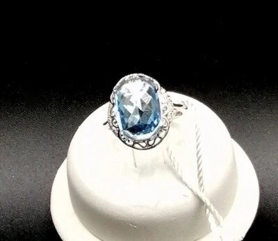 ANELLO ENGAGEMENT IN ORO BIANCO 18 KT. TIT. 750 CON ACQUAMARINA E BRILLANTI. - Imagen 1 de 4