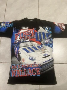 VTG 90's Rusty Wallace Miller Lite All over print t-shirt NASCAR VGC Ford sz L - Picture 1 of 4