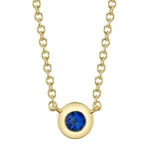 Collar colgante solitario redondo natural de oro amarillo de 14 quilates con bisel de zafiro azul .07 - Imagen 1 de 3