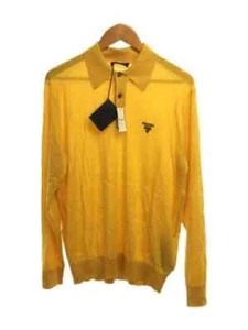 PRADA Tagged 22SS Silk Polo Shirt One Point Logo 46 Wool YLW - Picture 1 of 5