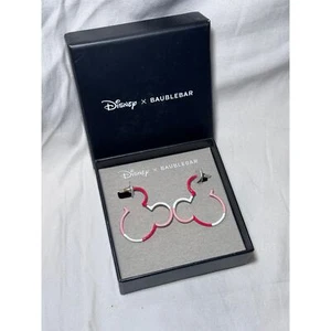 NIB DISNEY X BAUBLEBAR MICKEY MOUSE PINK WHITE RED EARRINGS FREE SHIP - Picture 1 of 1