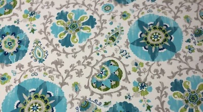 BALLARD DESIGN ARUBA TURQUOISE BLUE SUZANI FLORAL EASYCARE FABRIC BY YARD 54"W - Image 1 of 4