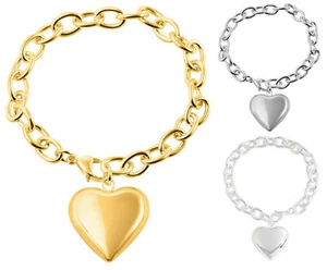 Pulsera de acero inoxidable mujer corazón colgante brazalete brazalete oro plata moderno  - Imagen 1 de 8