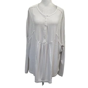 Free People Relaxed Oversized Waffle Knit Henley Tunic Top White size Small - Picture 1 of 8