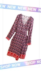 Wrap Dress Woman Long Sleeve Dress for Every Occasion Size L Red/Blue - Bild 1 von 3