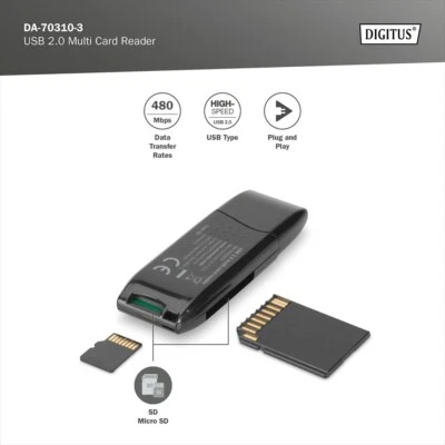Lettore di schede USB 2.0 per schede di memoria - Supporta schede SD, SDHC, SDXC - Immagine 1 di 2