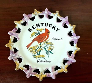 Vtg Kentucky Travel Souvenir Plate 8" Gold Lace Pierced Edge Wall Hanger - Picture 1 of 11