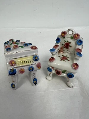 x2 Mini piano de porcelana de colección con flores de cerezo y silla Japón ocupado Foto 1 de 4