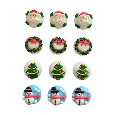 12 Edible Handmade Sugar Christmas Cupcake Toppers Cake Decoration Santa Snowman - image 1 of 2