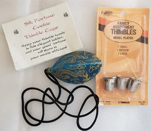 Thimble Case Silk Fortune Cookie by Stitchin' Thyme with 3 Thimbles - Picture 1 of 9