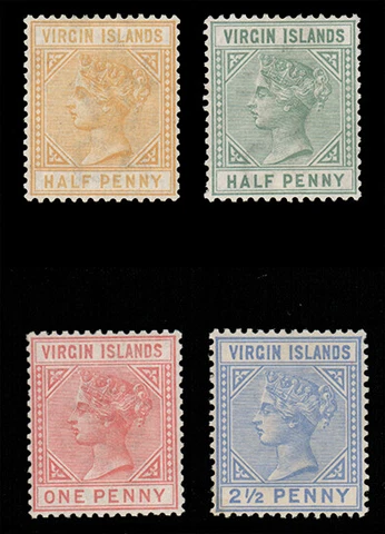 VIRGIN ISLANDS 1883-84 ½p-2½p VICTORIA WMK CROWN CC MINT #12-15 o.g. MHR $156.00 Cover