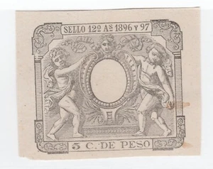 Spain Puerto Rico Cut Out from Document- revenue fiscal cinderella Stamp -495 - Picture 1 of 1