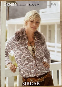 Damen Jacke mit Kunstfellkragen STRICKMUSTER Langarm Strickjacke Sirdar 8587 - Bild 1 von 7