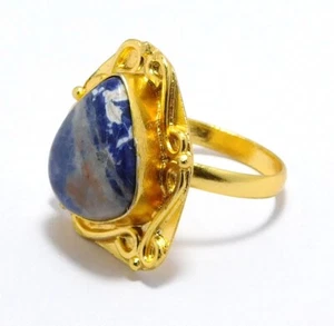 Anello Sodalite Placcato Oro Glitter Fatti a Mano Pietra Preziosa Rarara Anello Gioielli Taglia-8 - Foto 1 di 3