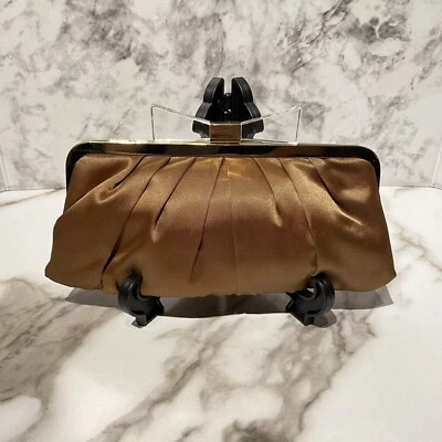 Vintage La Regale Bow Gold Peach Satin Clutch Purse Chain Convertable - Image 1 of 4