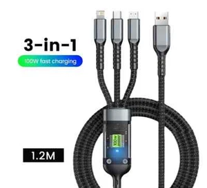 3-in-1 100W Fast Charging USB To Type-C Fast Charger Cable For iPhone Samsung UK - Picture 1 of 5