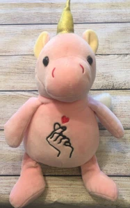 Appaman Pink Unicorn Plush Stuffed Animal Soft Toy  Hand Heart Gold Horn 12” - Picture 1 of 6