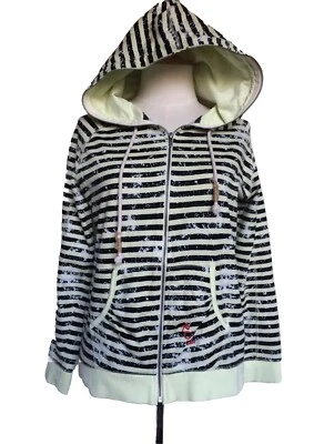 Sudadera con Capucha Roxy Cremallera Completa Talla 12 Negra Verde Rayas Salpicaduras Bordada Y15 Foto 1 de 4