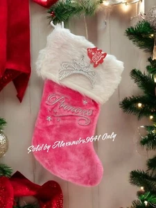 Hot Pink Princess ,Tiara Plush Christmas Hanging Stocking Mantel Tree 17” New - Picture 1 of 5