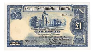 SCOTLAND £1 Pound 1945 P? North of Scotland Bank XF Banknote - Foto 1 di 2