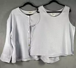 Chaqueta camisa y camiseta sin mangas FLAX 2 piezas azul claro con botones delanteros de lino para mujer talla grande - Imagen 1 de 10