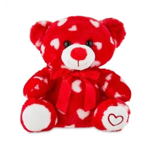 Valentine’s Day 8” Red & White Hearts Print Teddy Bear - Way to Celebrate- New