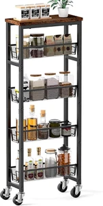 Honest Slim Storage Cart 5-Tier Slim Rolling Cart with Metal Frame and Wooden To - Picture 1 of 12