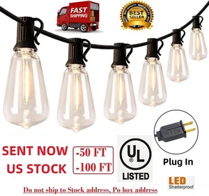 50/100FT Außen Lichterkette bruchsicher IP65 anschließbar Terrasse Hof Garten - Bild 1 von 17