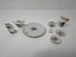 Vintage Miniature Porcelain Tea Set 9 Pc Floral Gold Trim Made in Occupied Japan - Picture 1 of 5
