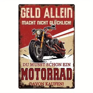 Blechschild Geld allein nicht glücklich Motorrad 20x30cm Retro Vintage TE243 - Bild 1 von 1