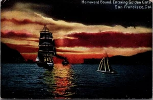 SEGELSCHIFF Heimwärts gebunden Einfahrt GOLDEN GATE San Francisco, CA Postkarte - Bild 1 von 2
