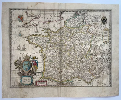 REINO DE FRANCIA 1640 WILLEM & JOAN BLAEU MAPA ANTIGUO GRANDE SIGLO XVII Foto 1 de 4