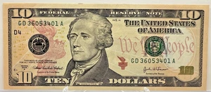 2004-A $10.00 FRN CURRENCY GD/A BLOCK (fw) CLEVELAND CRISP CURRENCY NOTE (01) - Picture 1 of 2