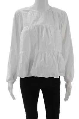 Blusa básica de terciopelo para mujer blanca de algodón cuello redondo manga larga talla XS Foto 1 de 4