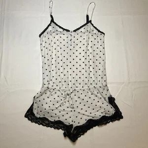 Victoria’s Secret One Piece Sleep Romper Polka Dot XS White Black Drawstring - Picture 1 of 9
