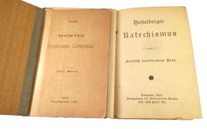SMALL 1877 & 1908 HEIDELBERG CATHECHISM BOOKS TIFFIN OH GERMAN PUBLISHING - Picture 1 of 22