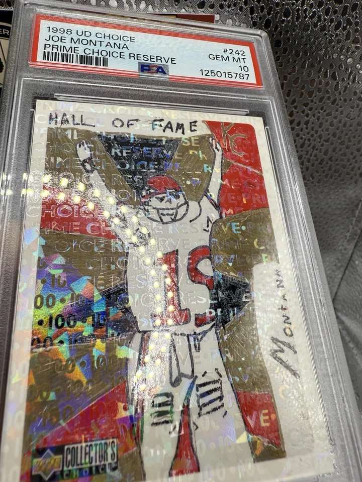 1998 UD Choice #242 Joe Montana Prime Choice Reserve SP /100 49’ers HOF POP 1 - Image 1 of 4