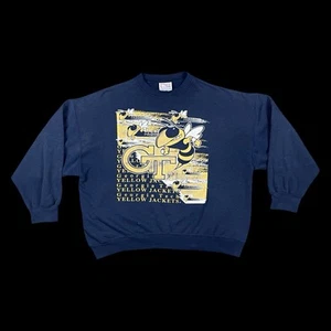 VTG Georgia Tech Sweatshirt XL Yellow Jackets Crewneck Blue 90s Y2K Made In USA - Picture 1 of 10