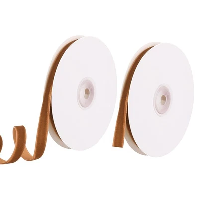 2 piezas 3/8" 10 Yardas Cinta de Terciopelo Poliéster Carrete de Una Cara Envoltura de Regalo, Caqui Foto 1 de 4