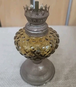 Vintage kleine Braunglas Öllampe verblasst goldfarben Sockel keine Kugel 6" hoch - Bild 1 von 4