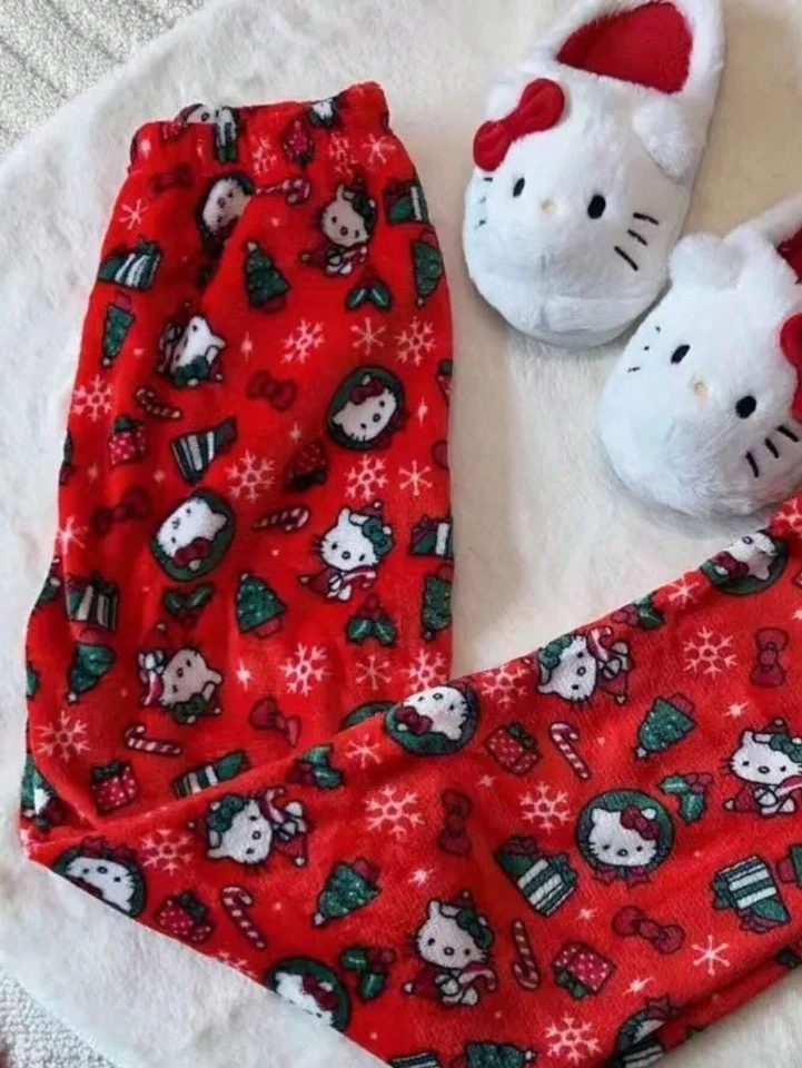 SANRIO Christmas Hello Kitty Fleece Lounge Bottoms Cosy Teen Girls Ladies Pyjama Pants