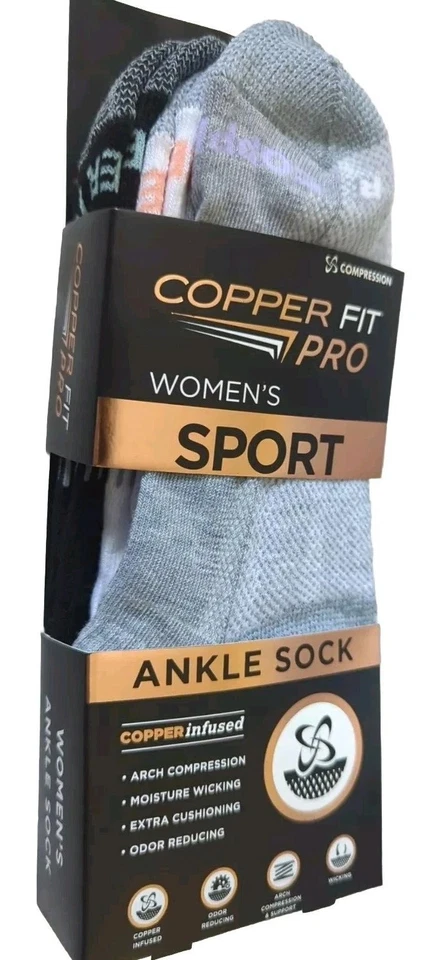 Copper Fit Women’s Compression Ankle Socks 3 Pairs – Choose (Seamless or Sport) - Изображение 1 из 1