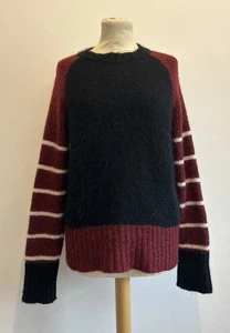 Jersey Brora de alpaca y lana para mujer talla 8-10 negro y borgoña tejido cuello redondo - Imagen 1 de 7
